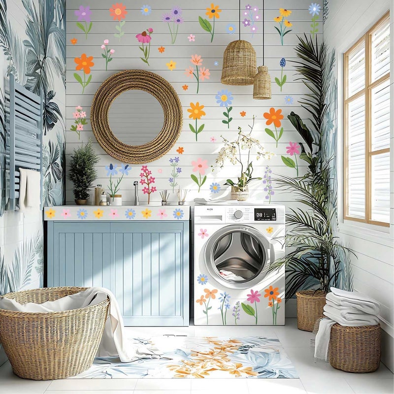 CharmFlo Wild Flower Wall Decals - Peel and Stick Removable Floral Wall Stickers for Nursery, Bedroom, Living Room Decor (8 Sheets 102 Pcs Wildflower Mural Art, Garden Theme) - Image 3